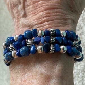 Carolyn Polllack Lapis Lazuli and Sterling Silver Wrap Bracelet